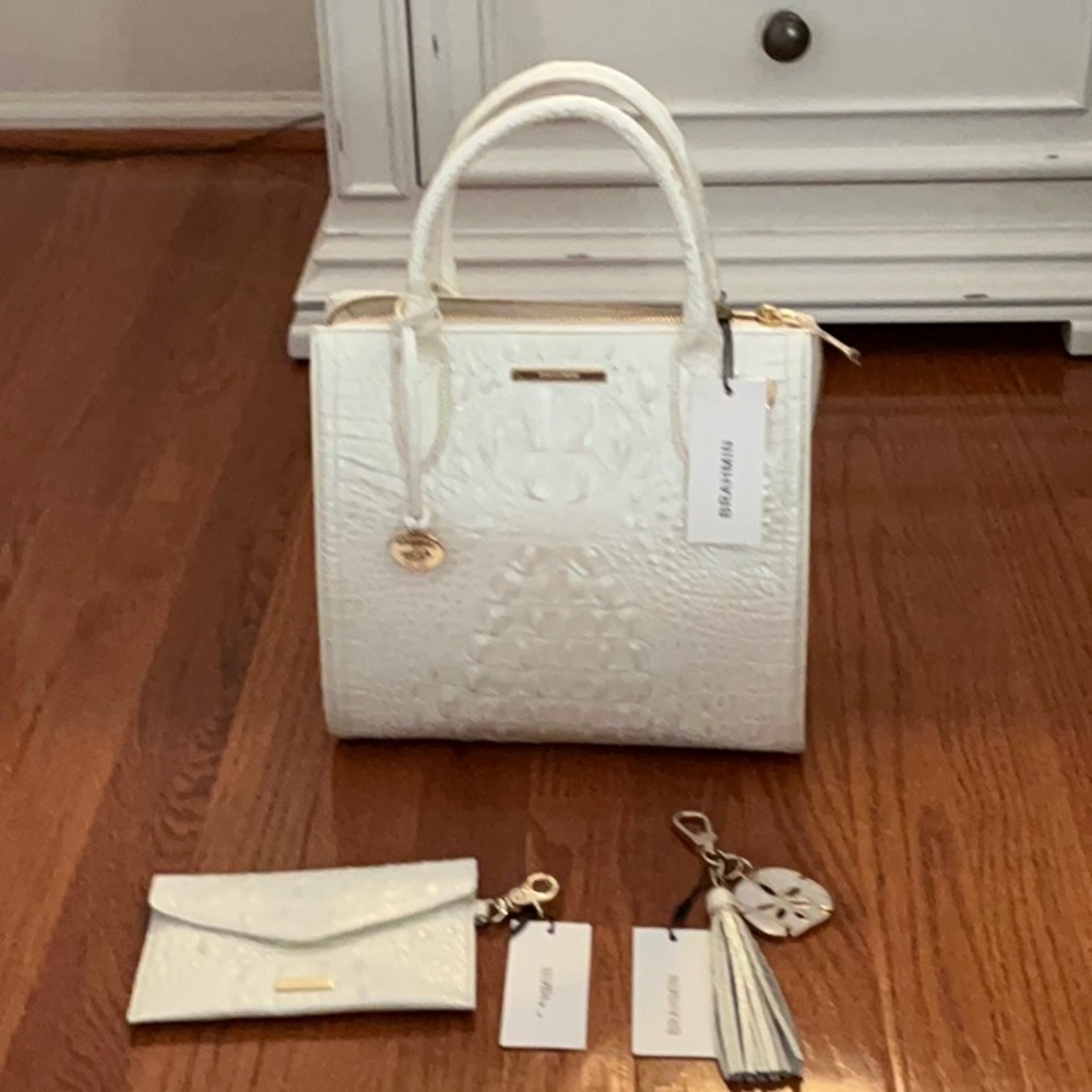 Brahmin Milk Small Caroline SAND DOLLAR TASSEL and Mini Mask Case